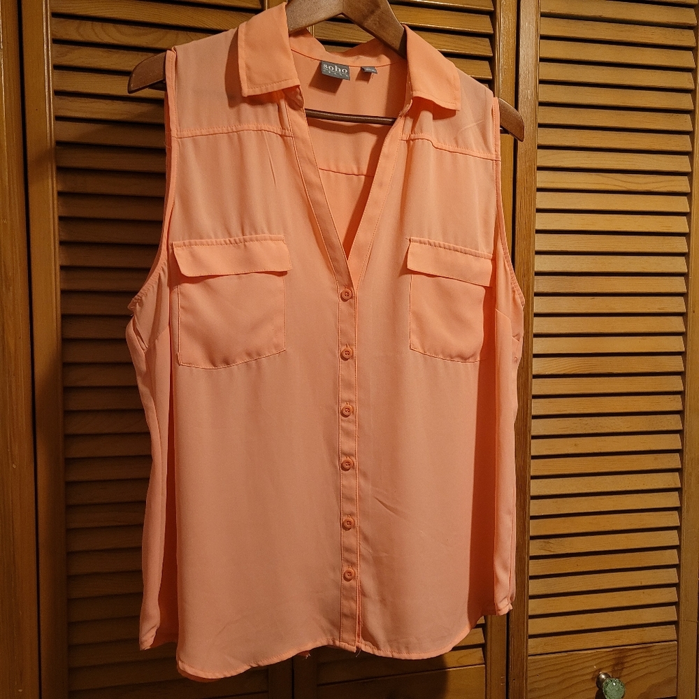 Soho New York & Co. Coral Button Down Chiffon Cami